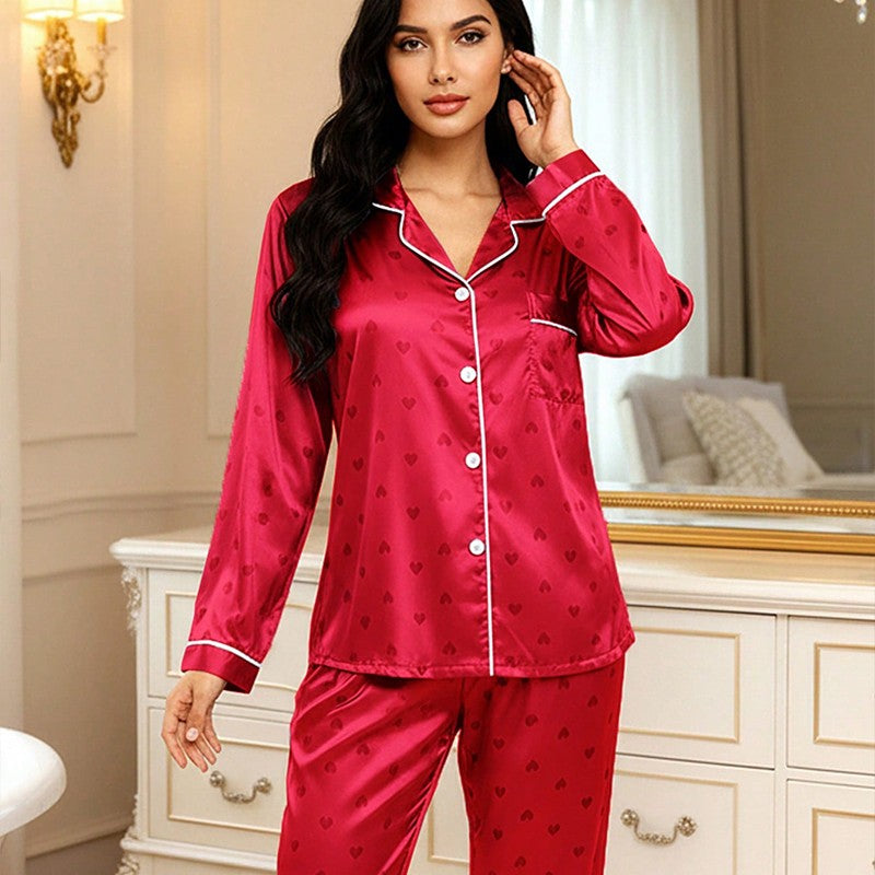 Womens Ladies Satin Nightwear Pyjamas 2Pcs Set Silk PJS Long Sleeve Sleepwear