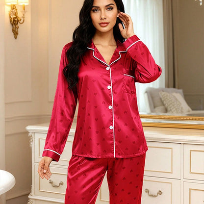 Womens Ladies Satin Nightwear Pyjamas 2Pcs Set Silk PJS Long Sleeve Sleepwear
