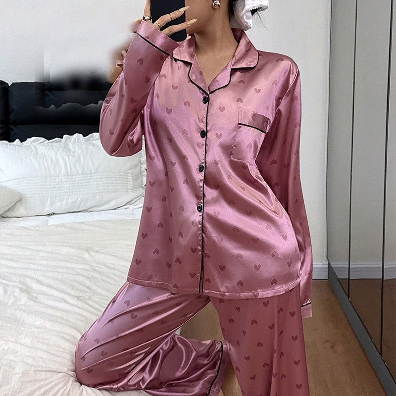 Womens Ladies Satin Nightwear Pyjamas 2Pcs Set Silk PJS Long Sleeve Sleepwear