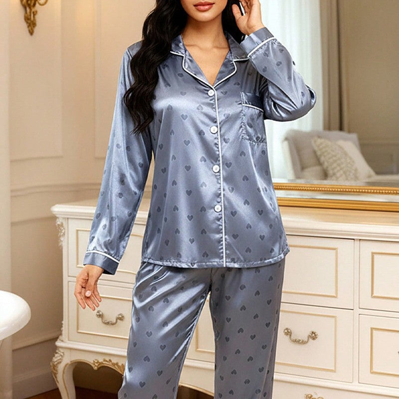 Womens Ladies Satin Nightwear Pyjamas 2Pcs Set Silk PJS Long Sleeve Sleepwear