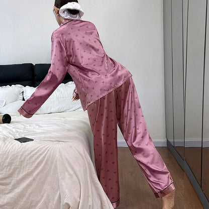 Womens Ladies Satin Nightwear Pyjamas 2Pcs Set Silk PJS Long Sleeve Sleepwear