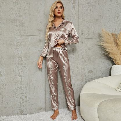 Womens Ladies Satin Nightwear Pyjamas 2Pcs Set Silk PJS Long Sleeve Sleepwear