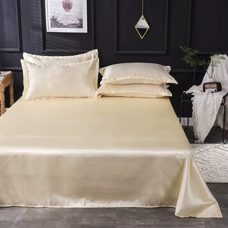 High End Satin Sheets, Soft and Comfortable Solid Color Sheets, Luxurious Single and Twin Bed Sheets Set