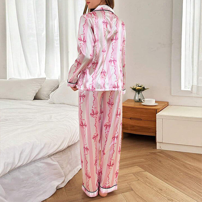 Womens Ladies Satin Nightwear Pyjamas 2Pcs Set Silk PJS Long Sleeve Sleepwear