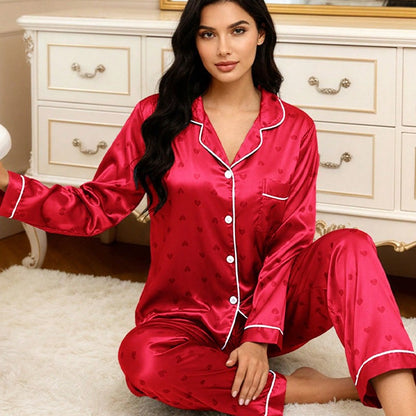 Womens Ladies Satin Nightwear Pyjamas 2Pcs Set Silk PJS Long Sleeve Sleepwear