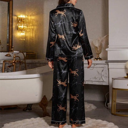 Womens Ladies Satin Nightwear Pyjamas 2Pcs Set Silk PJS Long Sleeve Sleepwear