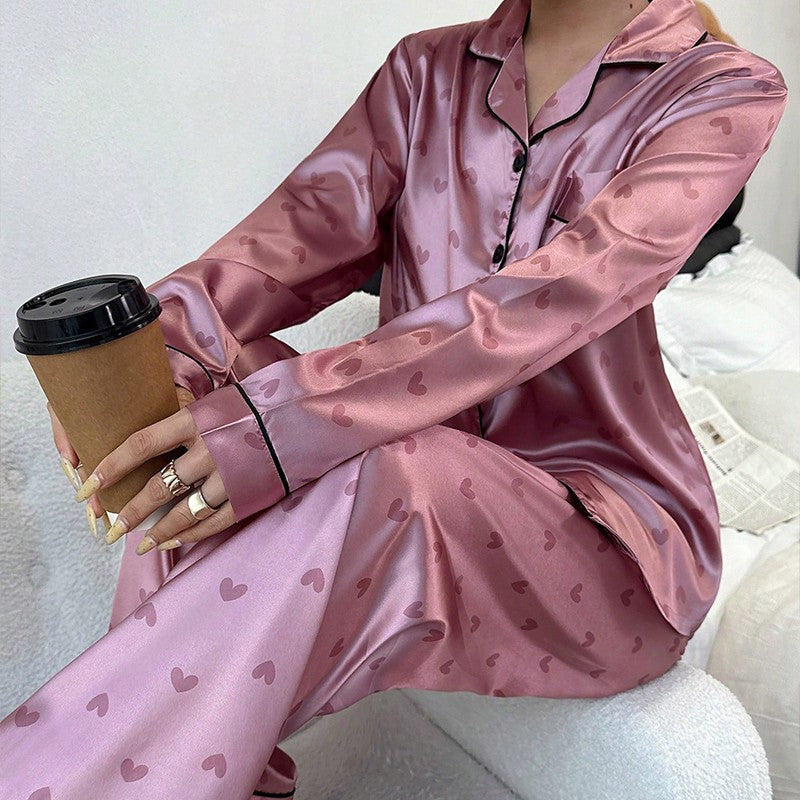 Womens Ladies Satin Nightwear Pyjamas 2Pcs Set Silk PJS Long Sleeve Sleepwear