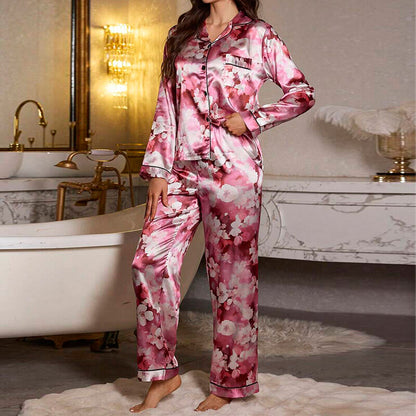 Womens Ladies Satin Nightwear Pyjamas 2Pcs Set Silk PJS Long Sleeve Sleepwear