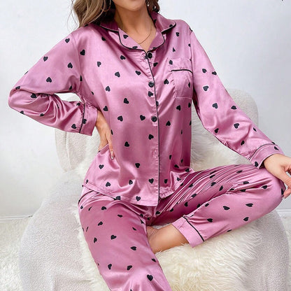 Womens Ladies Satin Nightwear Pyjamas 2Pcs Set Silk PJS Long Sleeve Sleepwear