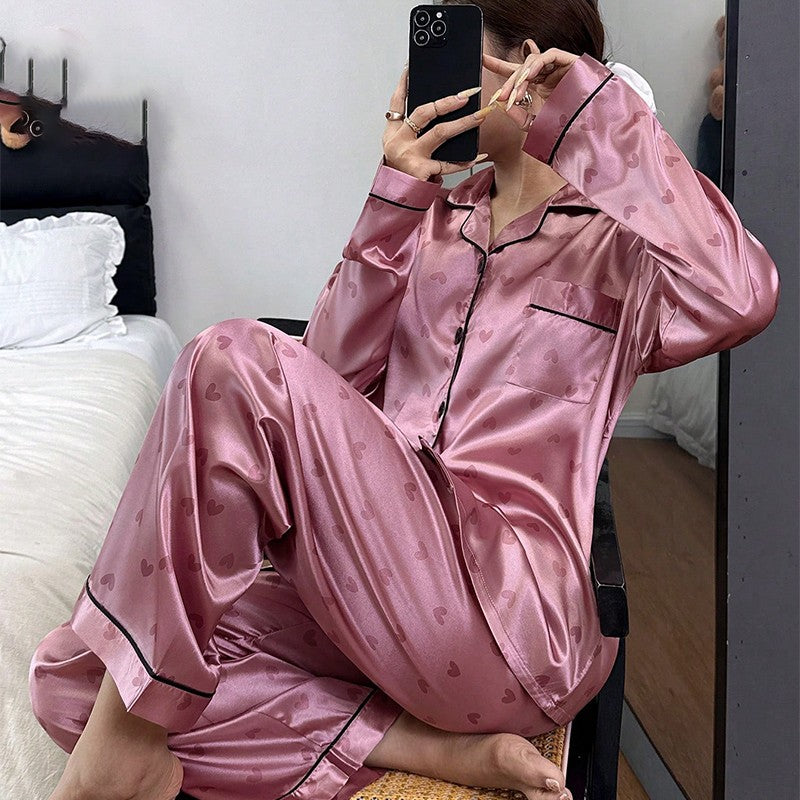Womens Ladies Satin Nightwear Pyjamas 2Pcs Set Silk PJS Long Sleeve Sleepwear