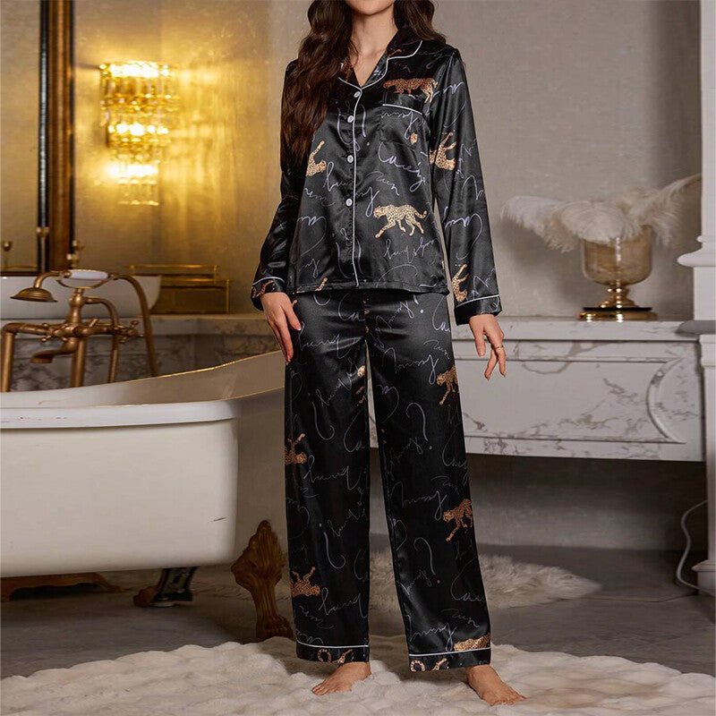 Womens Ladies Satin Nightwear Pyjamas 2Pcs Set Silk PJS Long Sleeve Sleepwear