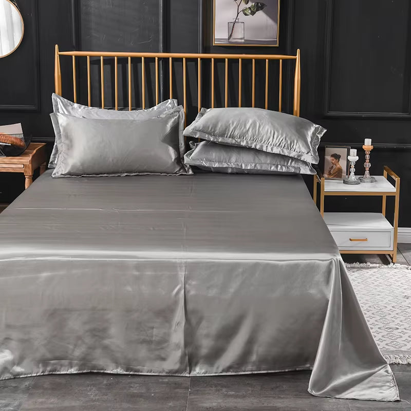 High End Satin Sheets, Soft and Comfortable Solid Color Sheets, Luxurious Single and Twin Bed Sheets Set