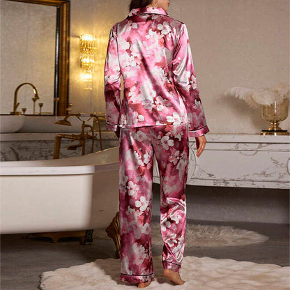 Womens Ladies Satin Nightwear Pyjamas 2Pcs Set Silk PJS Long Sleeve Sleepwear