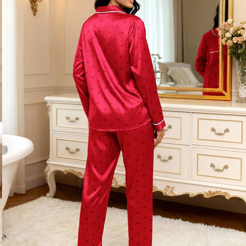 Womens Ladies Satin Nightwear Pyjamas 2Pcs Set Silk PJS Long Sleeve Sleepwear