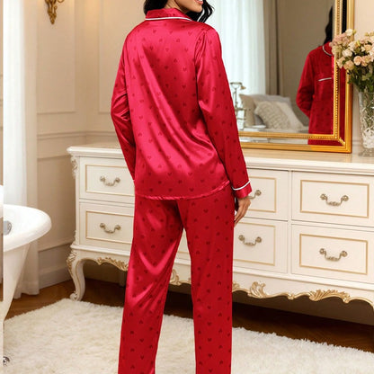 Womens Ladies Satin Nightwear Pyjamas 2Pcs Set Silk PJS Long Sleeve Sleepwear