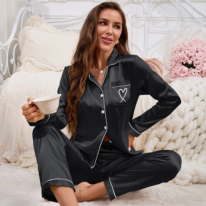 Womens Ladies Satin Nightwear Pyjamas 2Pcs Set Silk PJS Long Sleeve Sleepwear