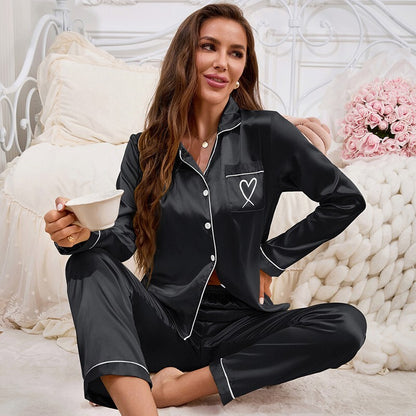 Womens Ladies Satin Nightwear Pyjamas 2Pcs Set Silk PJS Long Sleeve Sleepwear